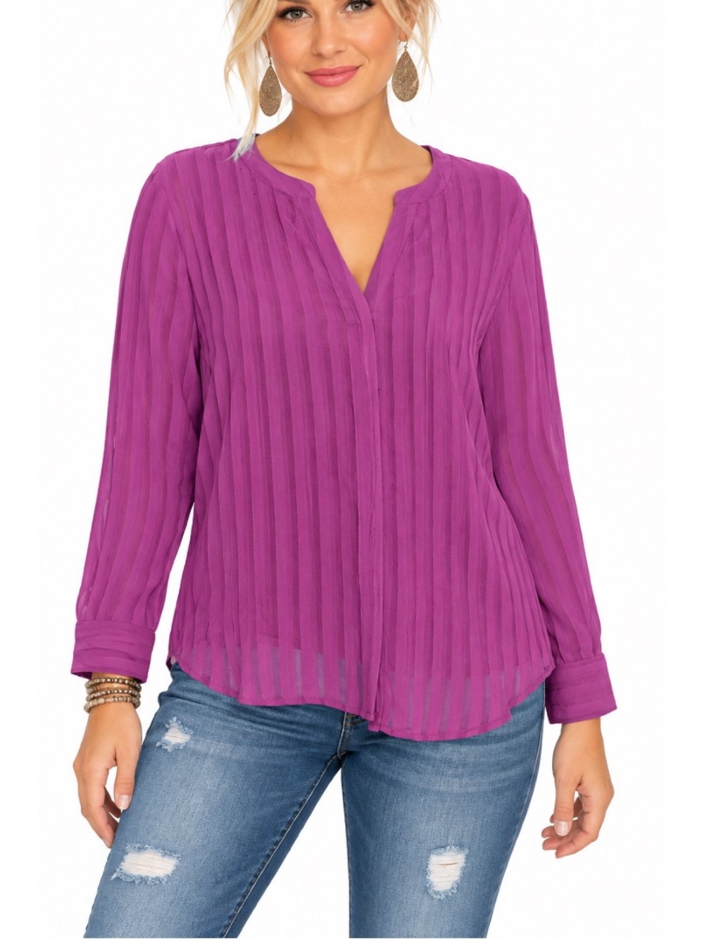 Apt. 9 Size Medium Magenta Pleated Blouse